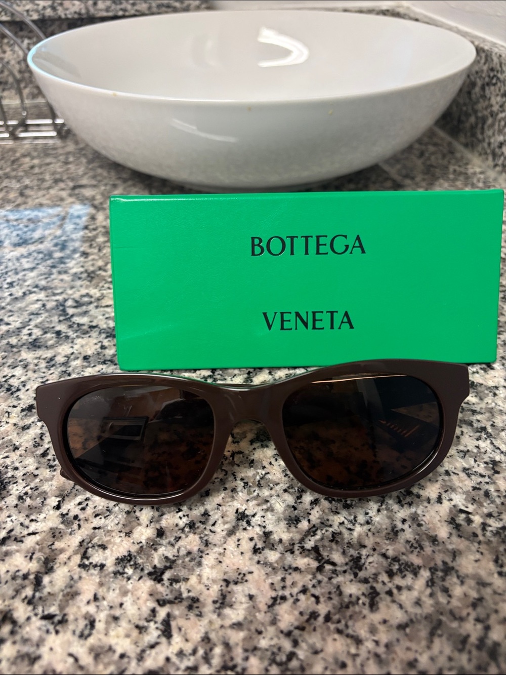 Bottega Veneta Brown Rectangular Sunglasses